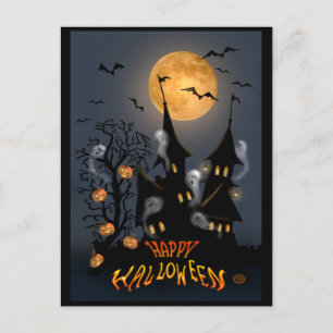 Halloween Night Haunted Vampire Castle postcard