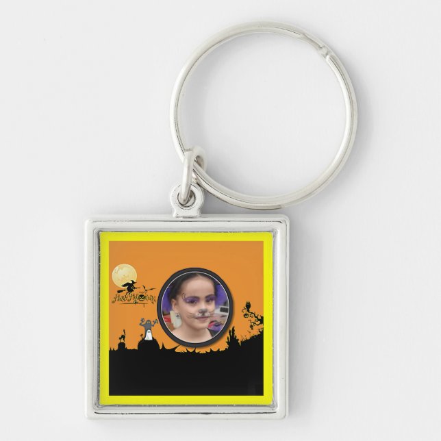 Halloween Night in Orange Glow Add Your Photo Key Ring (Front)