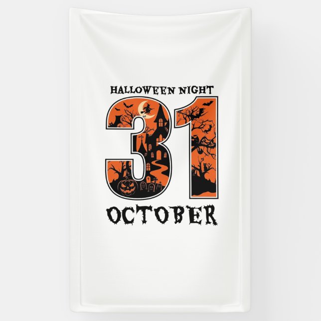 Halloween Night October Haunted House Witch Pumpki Banner (Vertical)