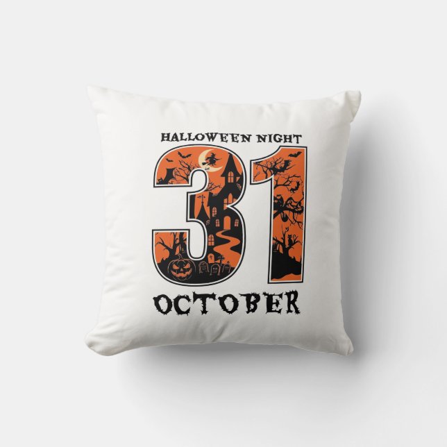 Halloween Night October Haunted House Witch Pumpki Cushion (Front)
