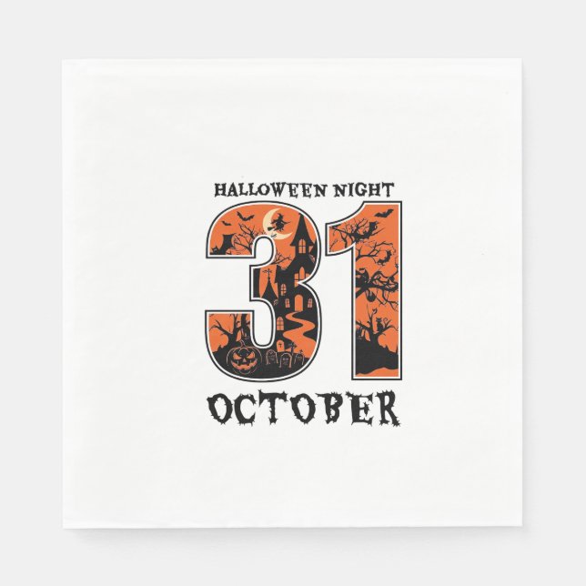 Halloween Night October Haunted House Witch Pumpki Napkin (Front)