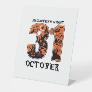 Halloween Night October Haunted House Witch Pumpki Pedestal Sign