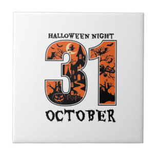 Halloween Night October Haunted House Witch Pumpki Tile