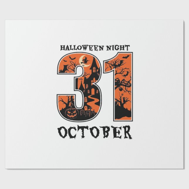 Halloween Night October Haunted House Witch Pumpki Wrapping Paper (Flat)