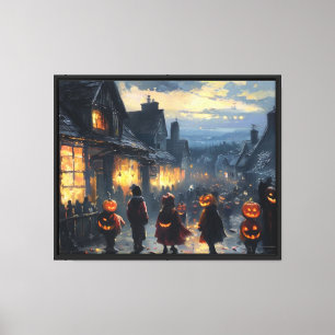 Halloween Night Parade – Spooky Pumpkin Street Art Canvas Print