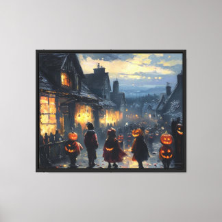 Halloween Night Parade – Spooky Pumpkin Street Art Canvas Print
