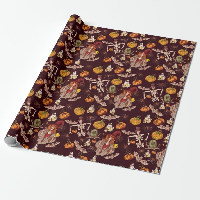 Halloween Night Pattern Wrapping Paper (Unrolled)