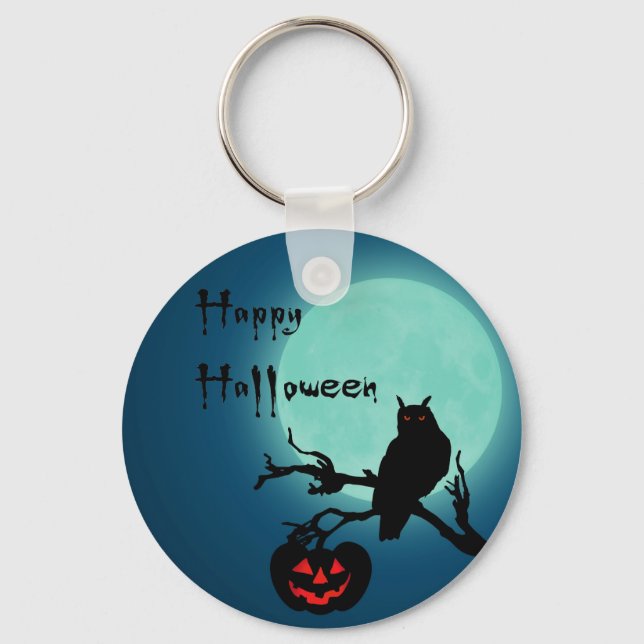 Halloween Night Pumpkin Owl Key Ring (Front)