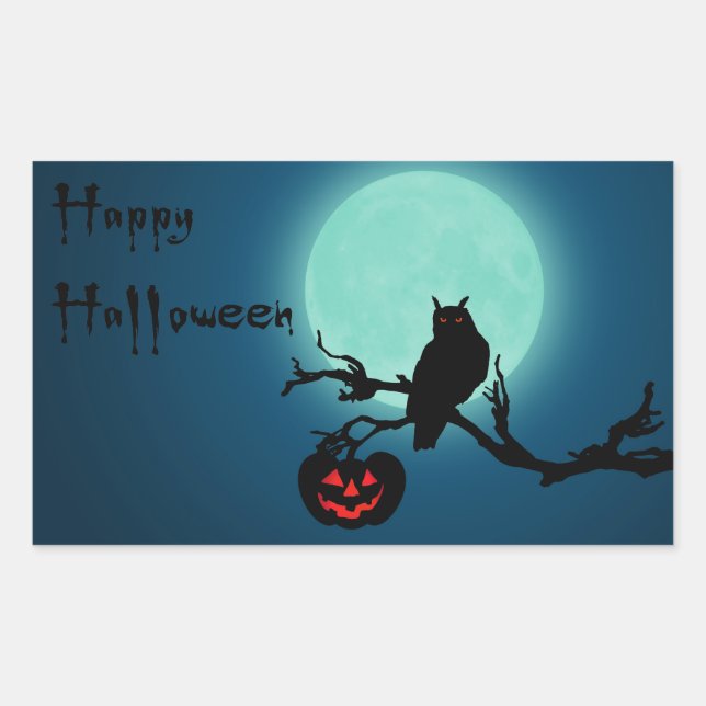 Halloween Night Pumpkin Owl Rectangular Sticker (Front)