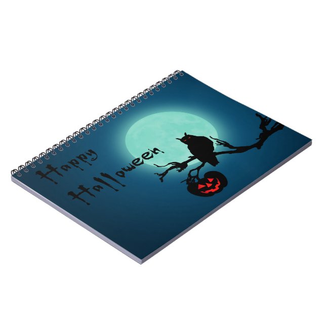 Halloween Night Pumpkin Owl Spiral Notebook (Left Side)