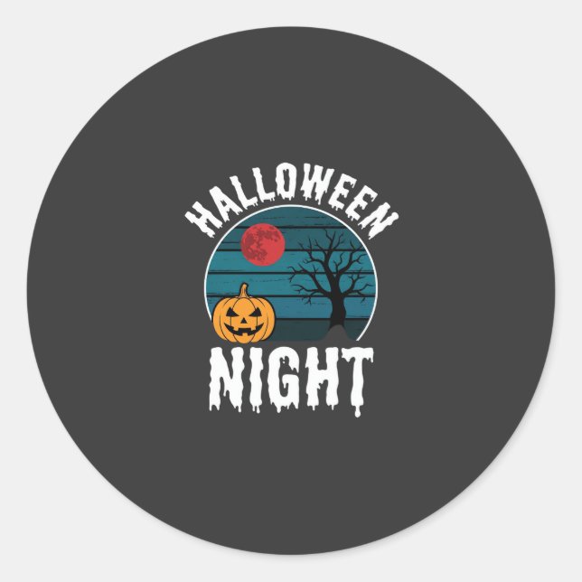 Halloween Night Pumpkin Tree Vector Classic Round Sticker (Front)