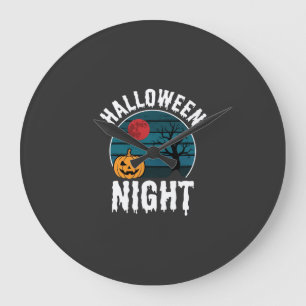 Halloween Night Pumpkin Tree Vector Large Clock
