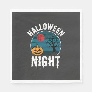 Halloween Night Pumpkin Tree Vector Napkin