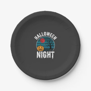 Halloween Night Pumpkin Tree Vector Paper Plate