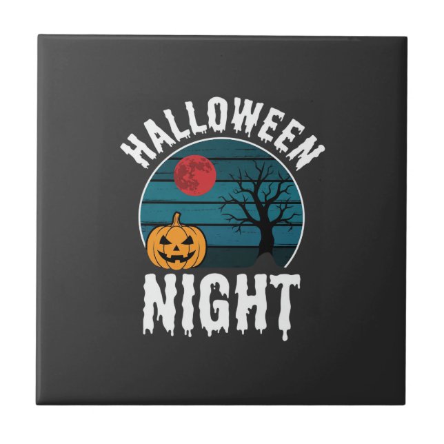 Halloween Night Pumpkin Tree Vector Tile (Front)
