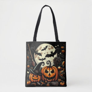 Halloween Night - Pumpkins, Bats & Witchy Delights Tote Bag