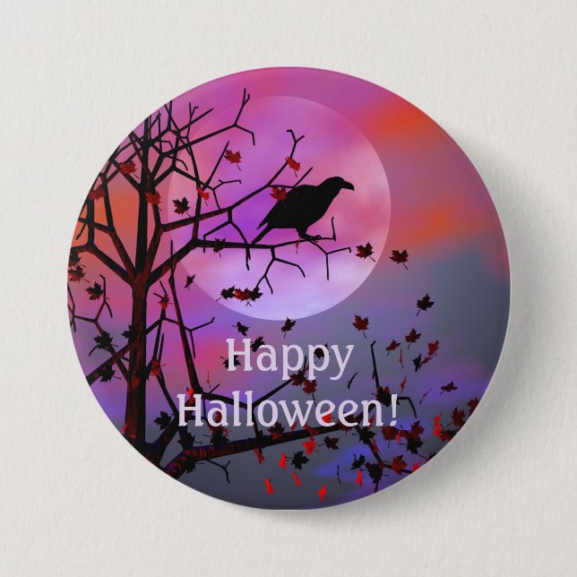 Halloween Night Raven in Tree 7.5 Cm Round Badge (Front)