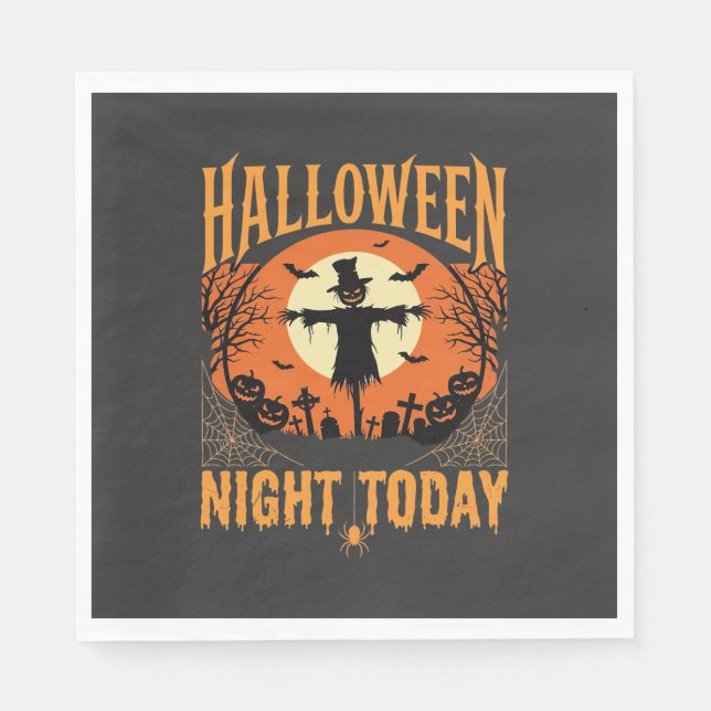 Halloween Night Scarecrow Graveyard Vintage Vector Napkin (Front)