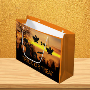 Halloween Night Scary Ghosts and Bats Scene Large Gift Bag
