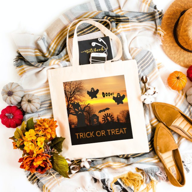 Halloween Night Scary Ghosts and Bats Tote Bag (In Situ)