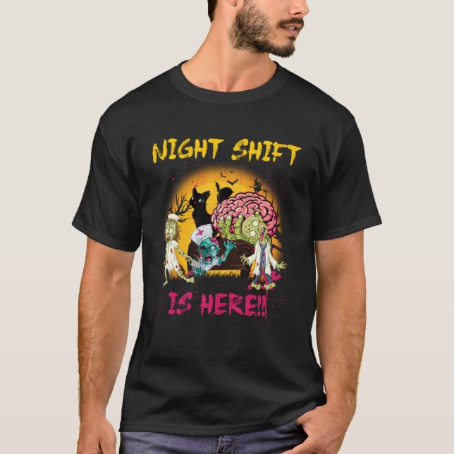Halloween Night Shift Is Here Nurse Ghost Skeleton T-Shirt (Front)