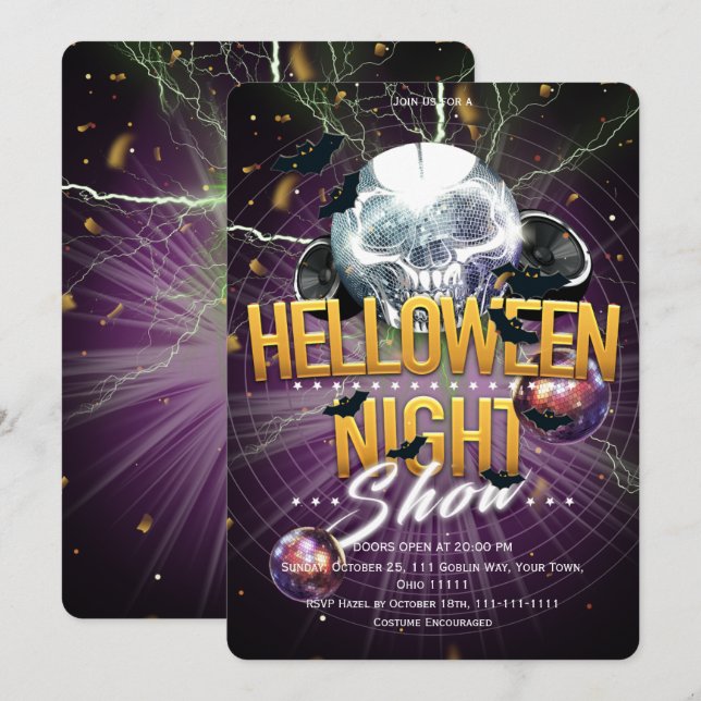 Halloween Night Show Disco Skull Invitation (Front/Back)