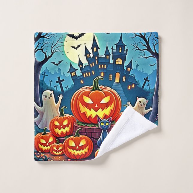 Halloween Night: Spooky Fun Art Bath Towel Set (Wash Cloth)