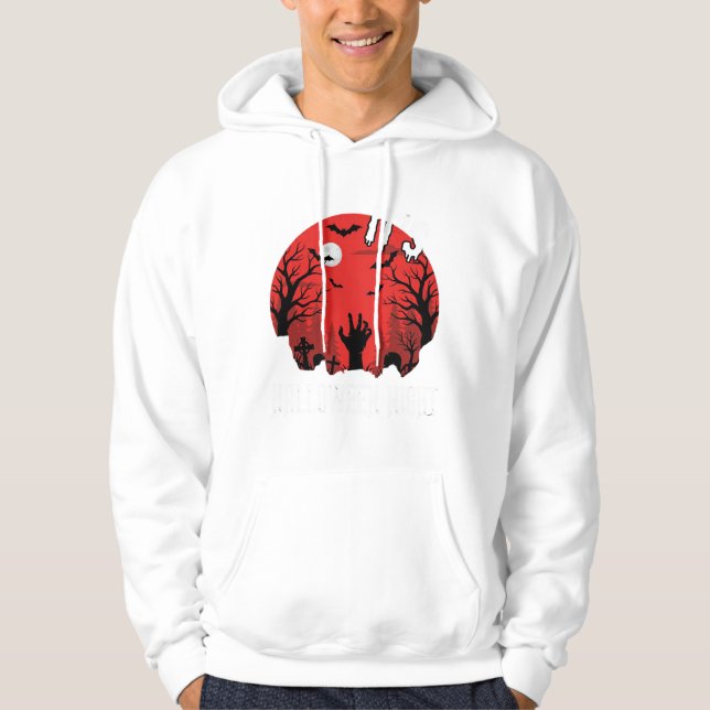 Halloween Night Spooky Graveyard Vector Hoodie (Front)