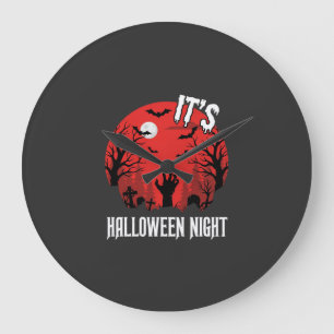 Halloween Night Spooky Graveyard Vector Large Clock