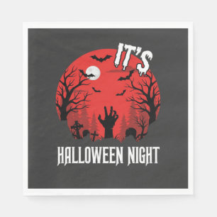 Halloween Night Spooky Graveyard Vector Napkin