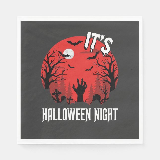 Halloween Night Spooky Graveyard Vector Napkin (Front)