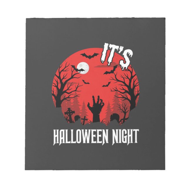 Halloween Night Spooky Graveyard Vector Notepad (Front)