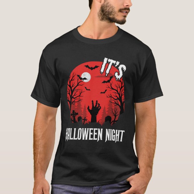 Halloween Night Spooky Graveyard Vector T-Shirt (Front)