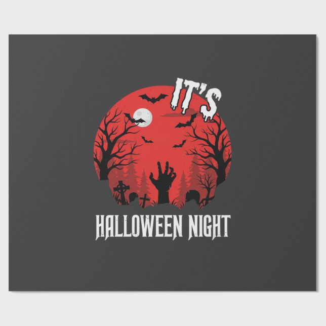 Halloween Night Spooky Graveyard Vector Wrapping Paper (Flat)