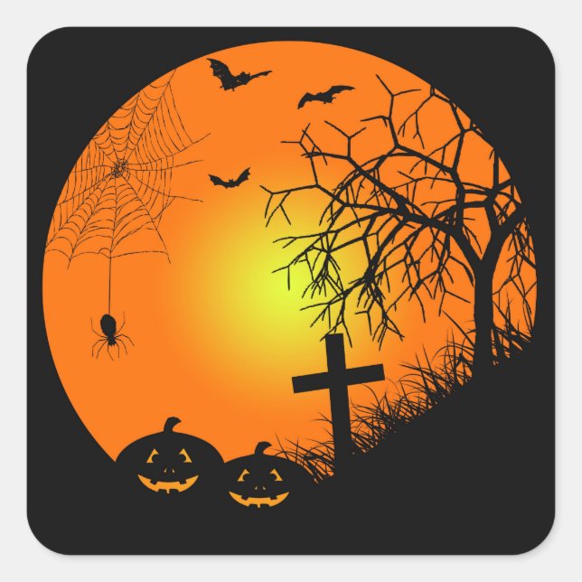 Halloween night square sticker (Front)