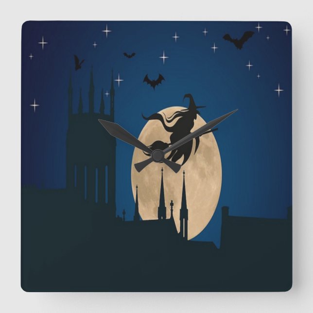 Halloween Night Square Wall Clock (Front)