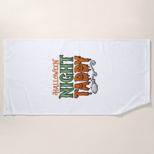 Halloween Night Taddy Vintage Witch Broom Shirt De Beach Towel