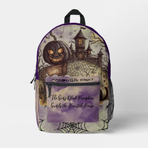 Halloween Night , The Scary Black Pumpkin Guards P Printed Backpack