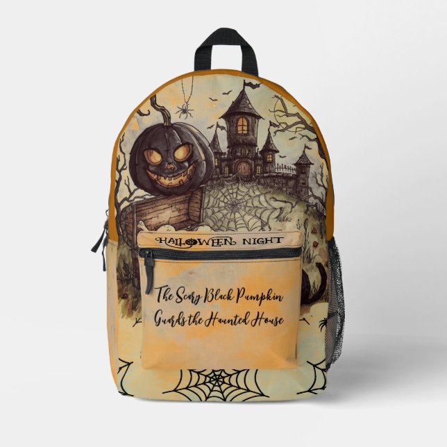 Halloween Night , The Scary Black Pumpkin Guards P Printed Backpack (Front)