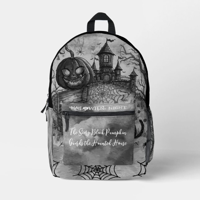 Halloween Night , The Scary Black Pumpkin Guards P Printed Backpack (Front)