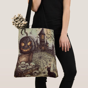 Halloween Night :The Scary Black Pumpkin Guards T Tote Bag