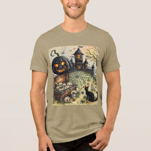 Halloween Night :  The Scary Black Pumpkin Guards  Tri-Blend Shirt