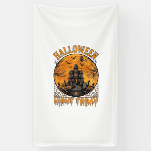 Halloween Night Today Haunted Mansion Pumpkins Owl Banner