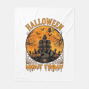 Halloween Night Today Haunted Mansion Pumpkins Owl Fleece Blanket