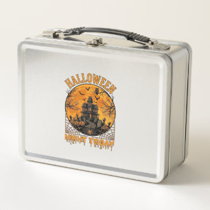 Halloween Night Today Haunted Mansion Pumpkins Owl Metal Lunch Box