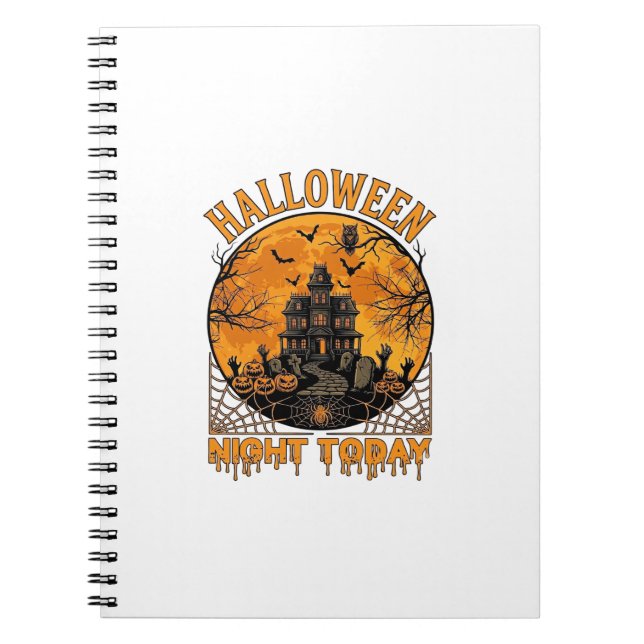 Halloween Night Today Haunted Mansion Pumpkins Owl Notebook (Front)