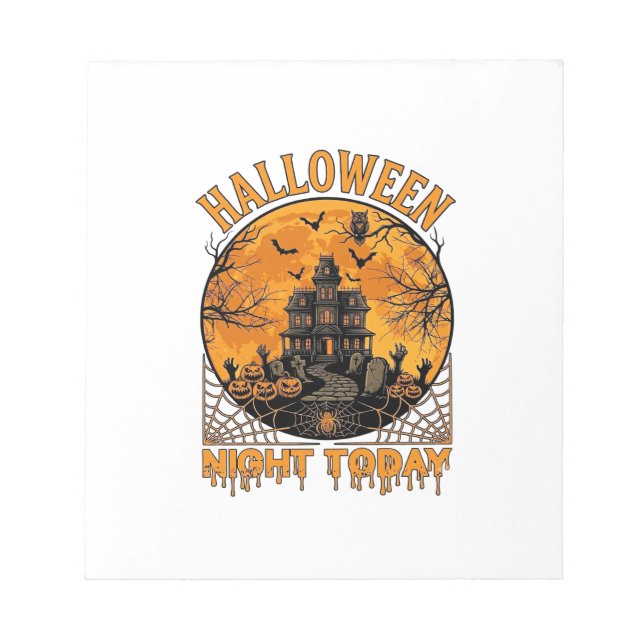 Halloween Night Today Haunted Mansion Pumpkins Owl Notepad (Front)