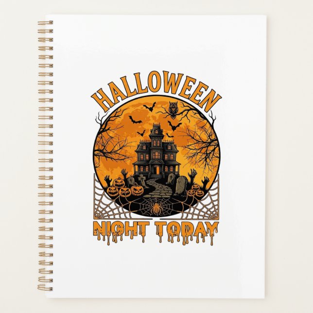 Halloween Night Today Haunted Mansion Pumpkins Owl Planner (Front)