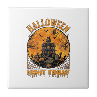 Halloween Night Today Haunted Mansion Pumpkins Owl Tile