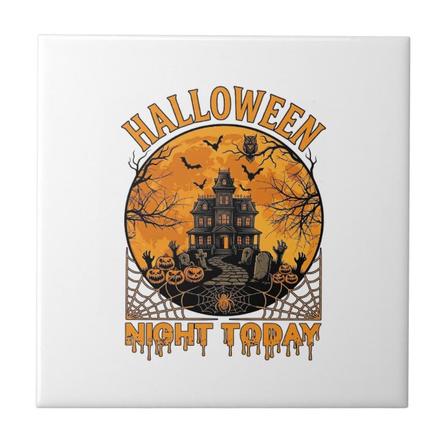 Halloween Night Today Haunted Mansion Pumpkins Owl Tile (Front)